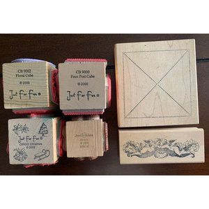 Lot Of 6  Rubber Stamp Just For Fun 4 Cubes Floral Faux Post Christmas Hearts